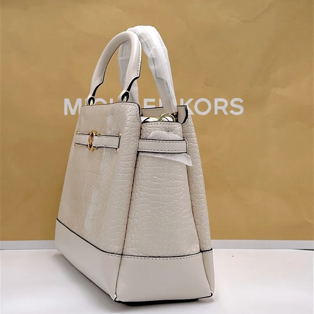 MICHAEL KORS Reed Large Leather Belted Satchel Crossbody Handbag Center Zip
